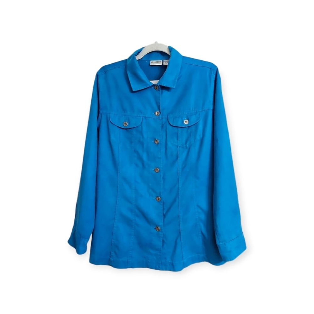 Chico's Suede Feel Long Sleeve Button Down Shirt, Med (Size 8, Chico's Size 1)